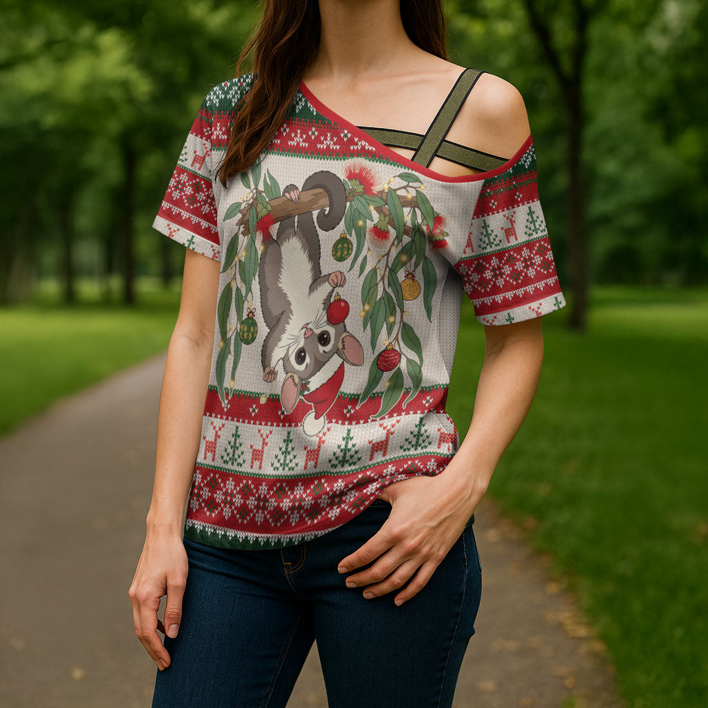 Aussie Sugar Glider Christmas Cross Shoulder Shirt Festive Knitted Pattern Inspired