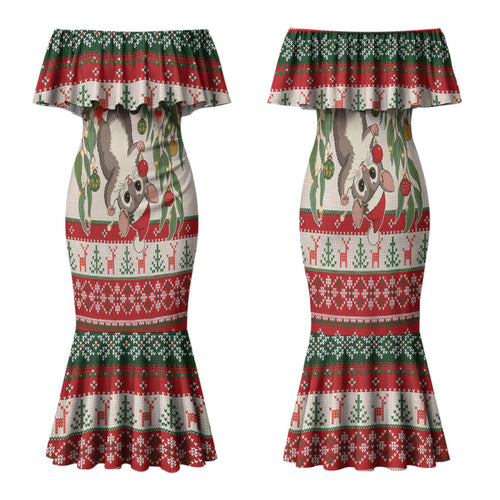 Aussie Sugar Glider Christmas Family Matching Mermaid Dress and Hawaiian Shirt Festive Knitted Pattern Inspired
