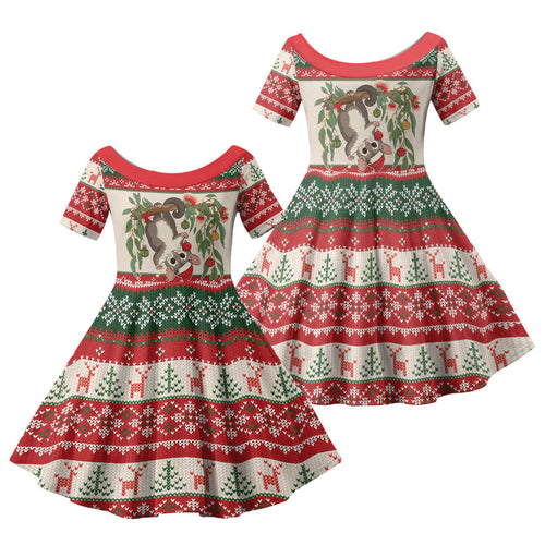 Aussie Sugar Glider Christmas Family Matching Mermaid Dress and Hawaiian Shirt Festive Knitted Pattern Inspired