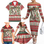Aussie Sugar Glider Christmas Family Matching Off The Shoulder Long Sleeve Dress and Hawaiian Shirt Festive Knitted Pattern Inspired