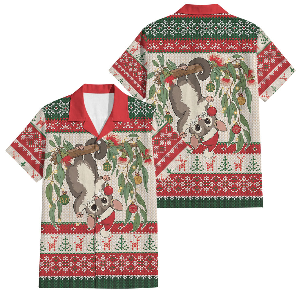 Aussie Sugar Glider Christmas Family Matching Puletasi and Hawaiian Shirt Festive Knitted Pattern Inspired
