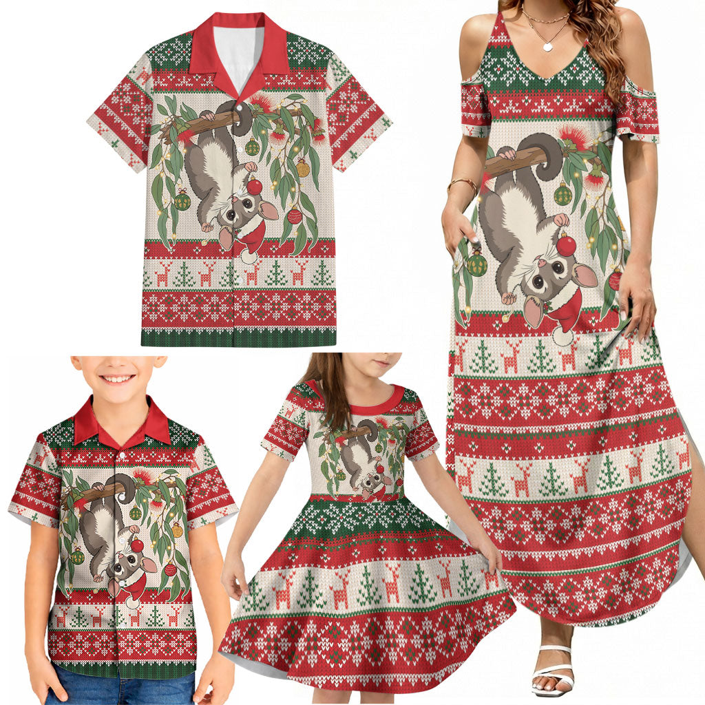 Aussie Sugar Glider Christmas Family Matching Summer Maxi Dress and Hawaiian Shirt Festive Knitted Pattern Inspired