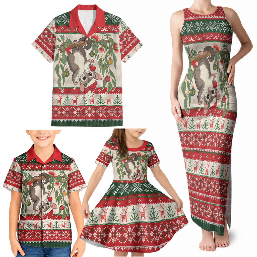 Aussie Sugar Glider Christmas Family Matching Tank Maxi Dress and Hawaiian Shirt Festive Knitted Pattern Inspired
