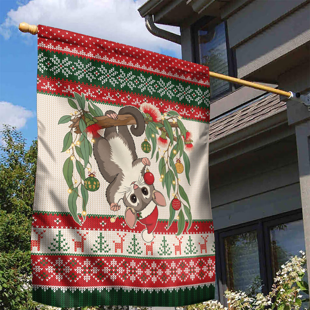 Aussie Sugar Glider Christmas Garden Flag Festive Knitted Pattern Inspired