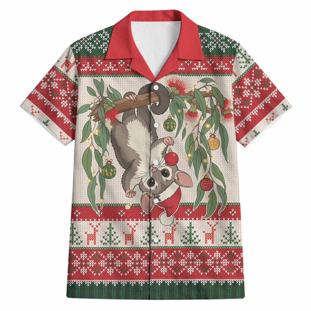 Aussie Sugar Glider Christmas Hawaiian Shirt Festive Knitted Pattern Inspired
