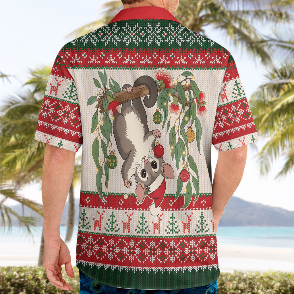 Aussie Sugar Glider Christmas Hawaiian Shirt Festive Knitted Pattern Inspired
