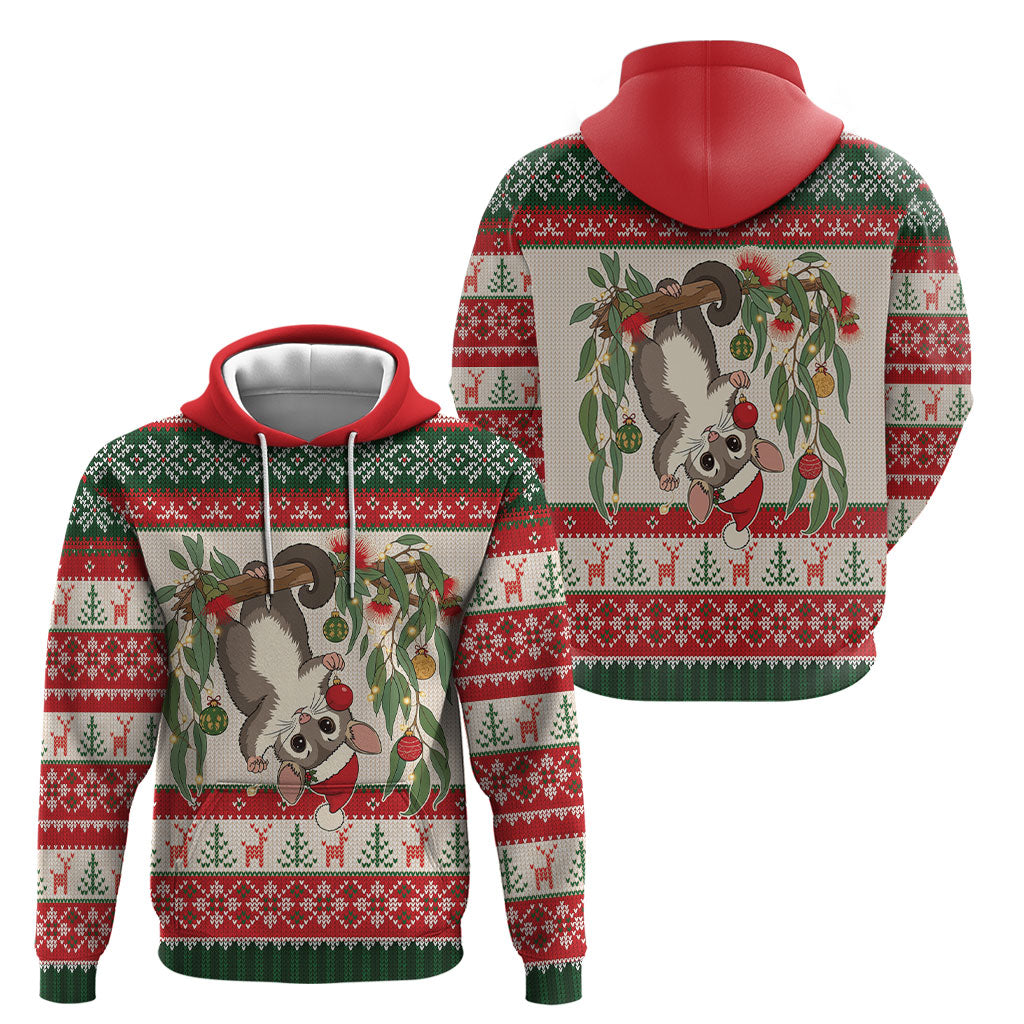 Aussie Sugar Glider Christmas Hoodie Festive Knitted Pattern Inspired