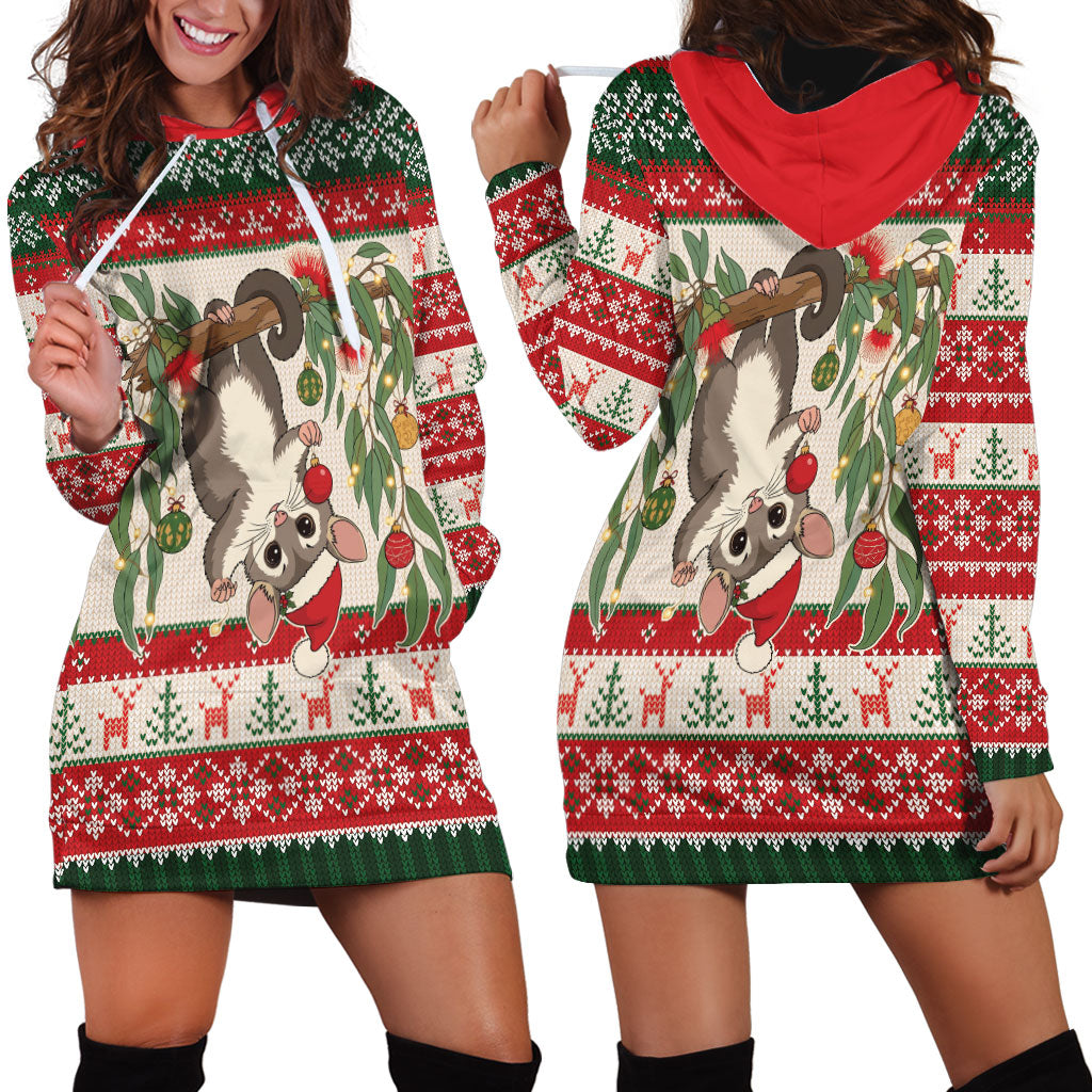 Aussie Sugar Glider Christmas Hoodie Dress Festive Knitted Pattern Inspired