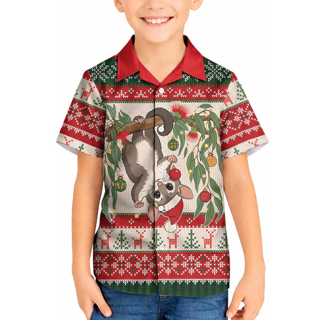 Aussie Sugar Glider Christmas Kid Hawaiian Shirt Festive Knitted Pattern Inspired