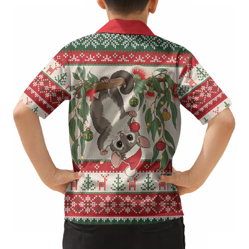 Aussie Sugar Glider Christmas Kid Hawaiian Shirt Festive Knitted Pattern Inspired