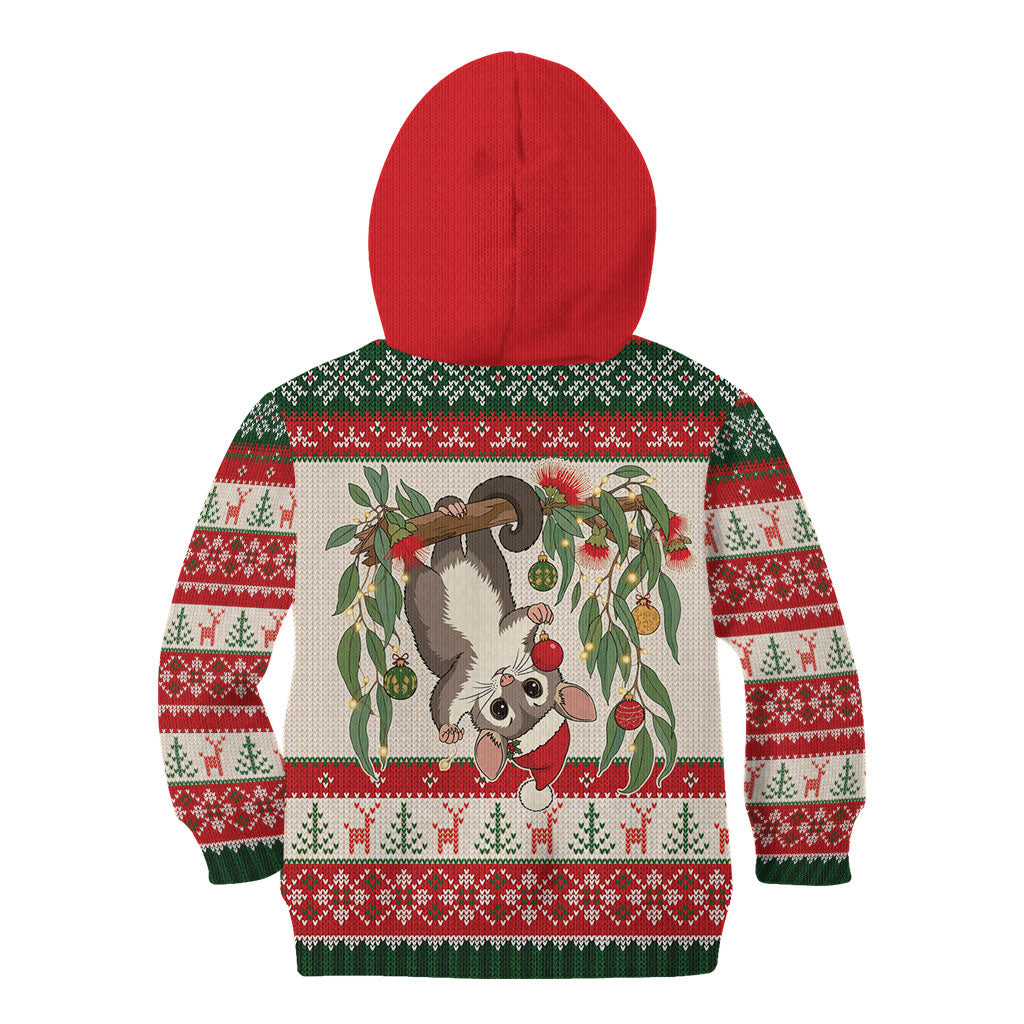 Aussie Sugar Glider Christmas Kid Hoodie Festive Knitted Pattern Inspired