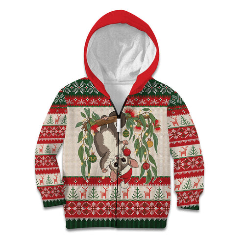 Aussie Sugar Glider Christmas Kid Hoodie Festive Knitted Pattern Inspired