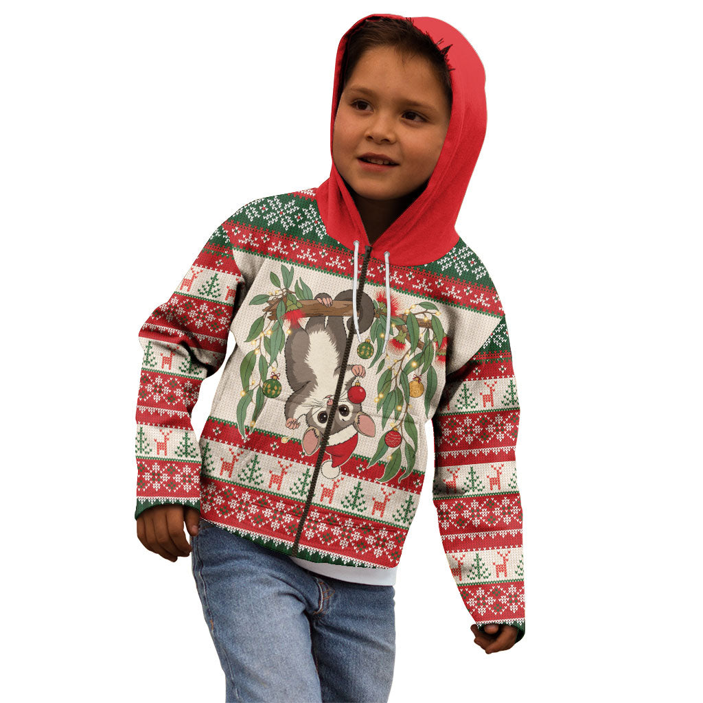 Aussie Sugar Glider Christmas Kid Hoodie Festive Knitted Pattern Inspired