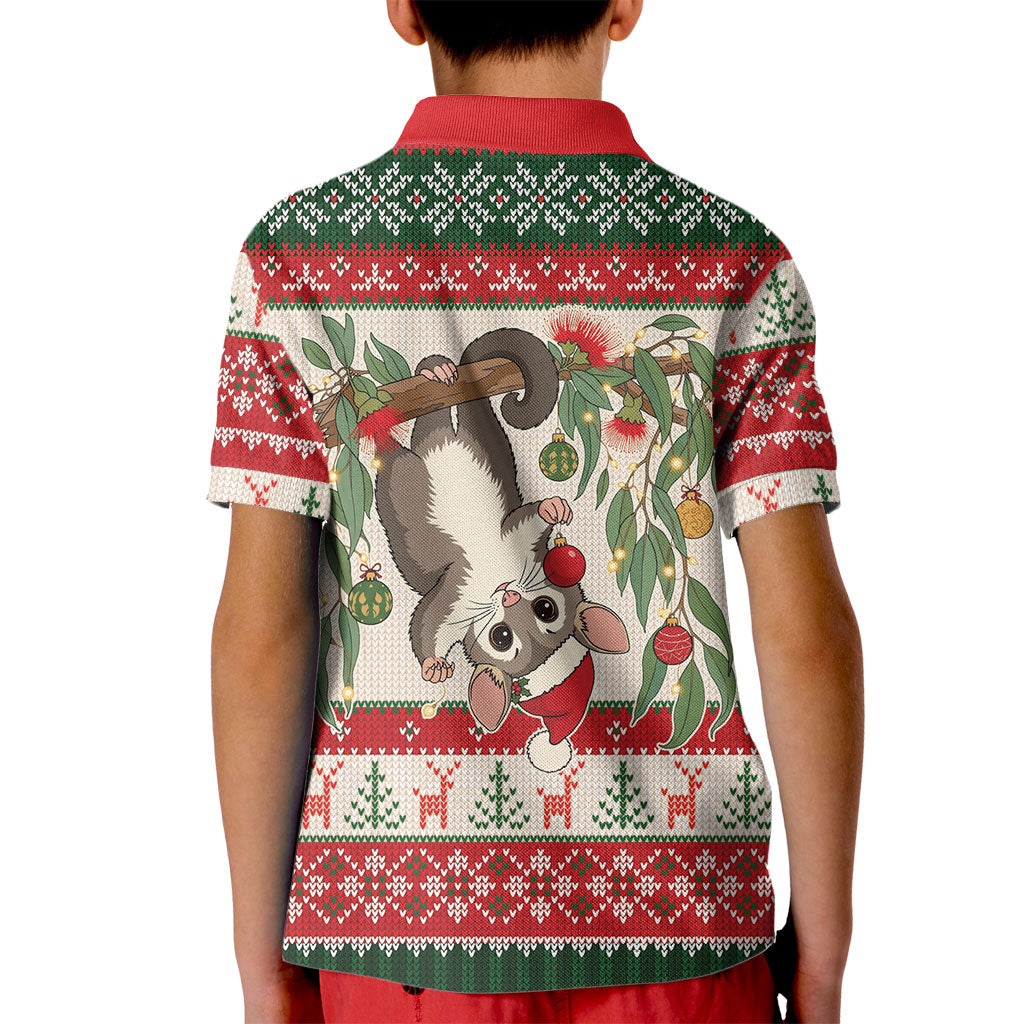 Aussie Sugar Glider Christmas Kid Polo Shirt Festive Knitted Pattern Inspired