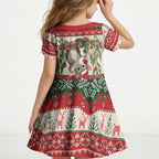 Aussie Sugar Glider Christmas Kid Short Sleeve Dress Festive Knitted Pattern Inspired