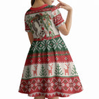 Aussie Sugar Glider Christmas Kid Short Sleeve Dress Festive Knitted Pattern Inspired