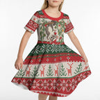 Aussie Sugar Glider Christmas Kid Short Sleeve Dress Festive Knitted Pattern Inspired