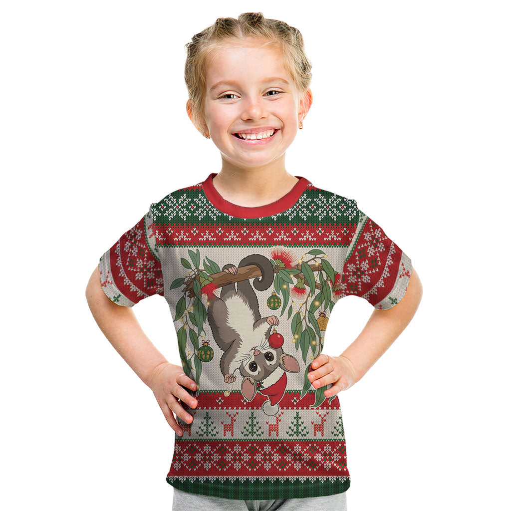 Aussie Sugar Glider Christmas Kid T Shirt Festive Knitted Pattern Inspired