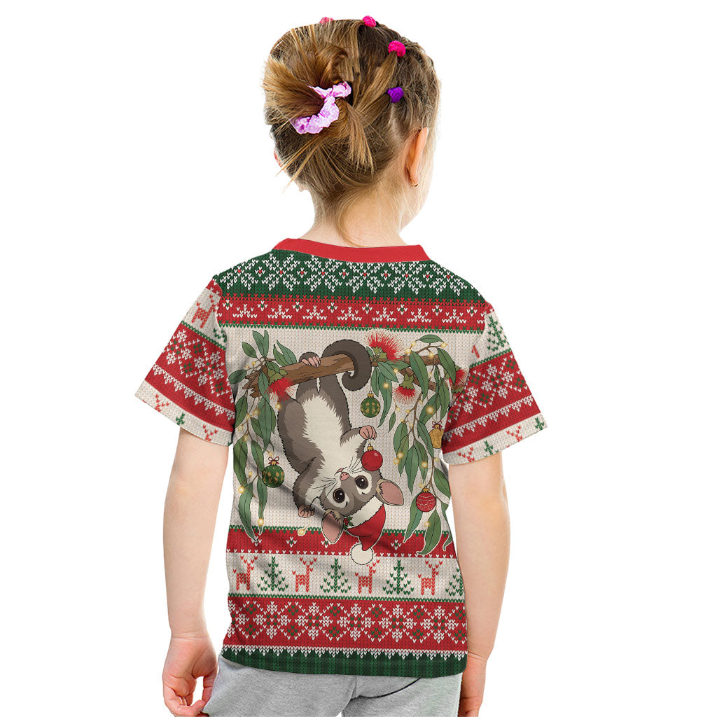 Aussie Sugar Glider Christmas Kid T Shirt Festive Knitted Pattern Inspired