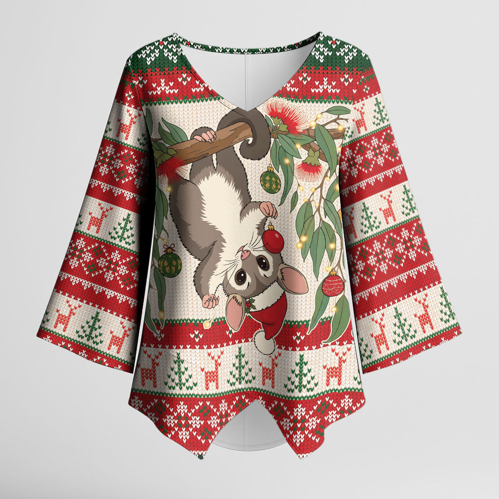 Aussie Sugar Glider Christmas Kimono Sleeve Blouse Festive Knitted Pattern Inspired