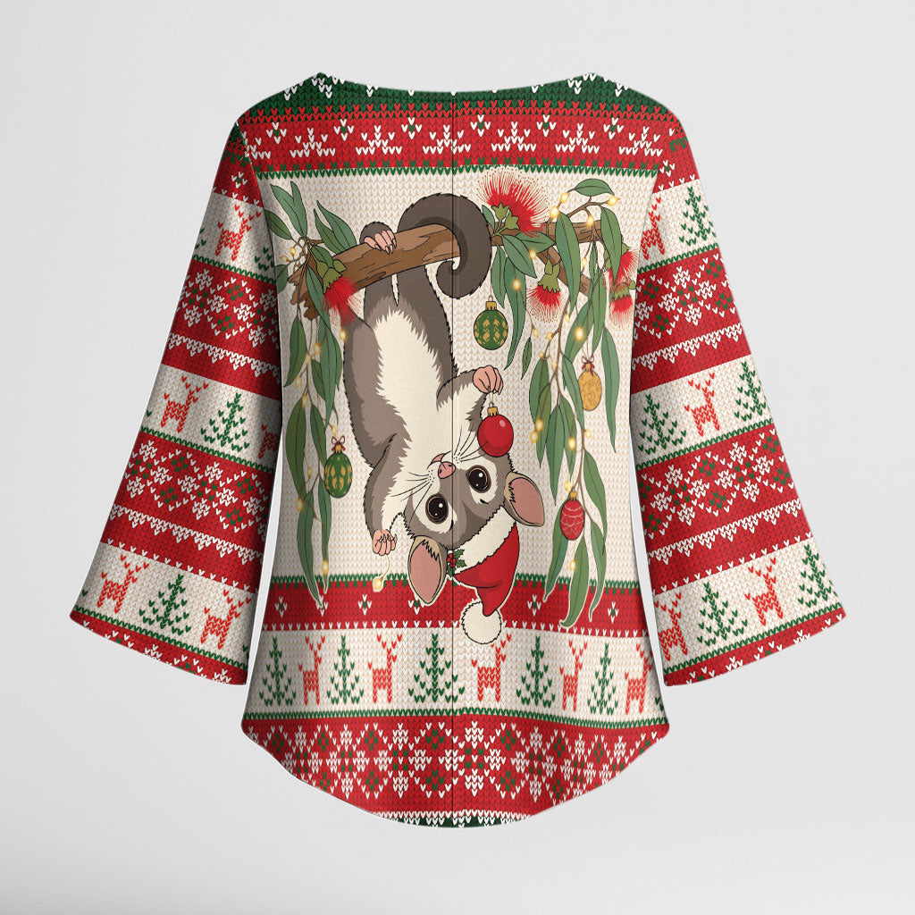 Aussie Sugar Glider Christmas Kimono Sleeve Blouse Festive Knitted Pattern Inspired