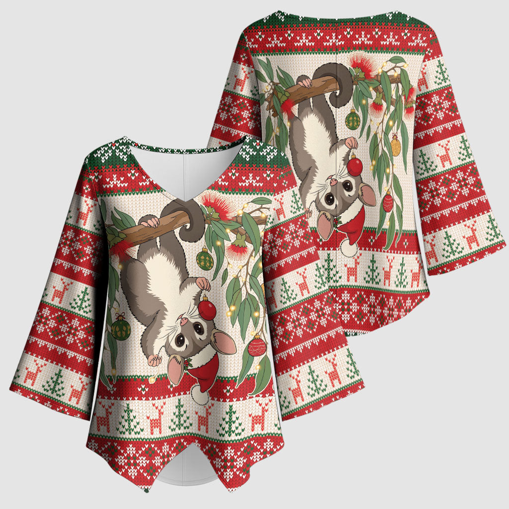 Aussie Sugar Glider Christmas Kimono Sleeve Blouse Festive Knitted Pattern Inspired