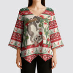 Aussie Sugar Glider Christmas Kimono Sleeve Blouse Festive Knitted Pattern Inspired