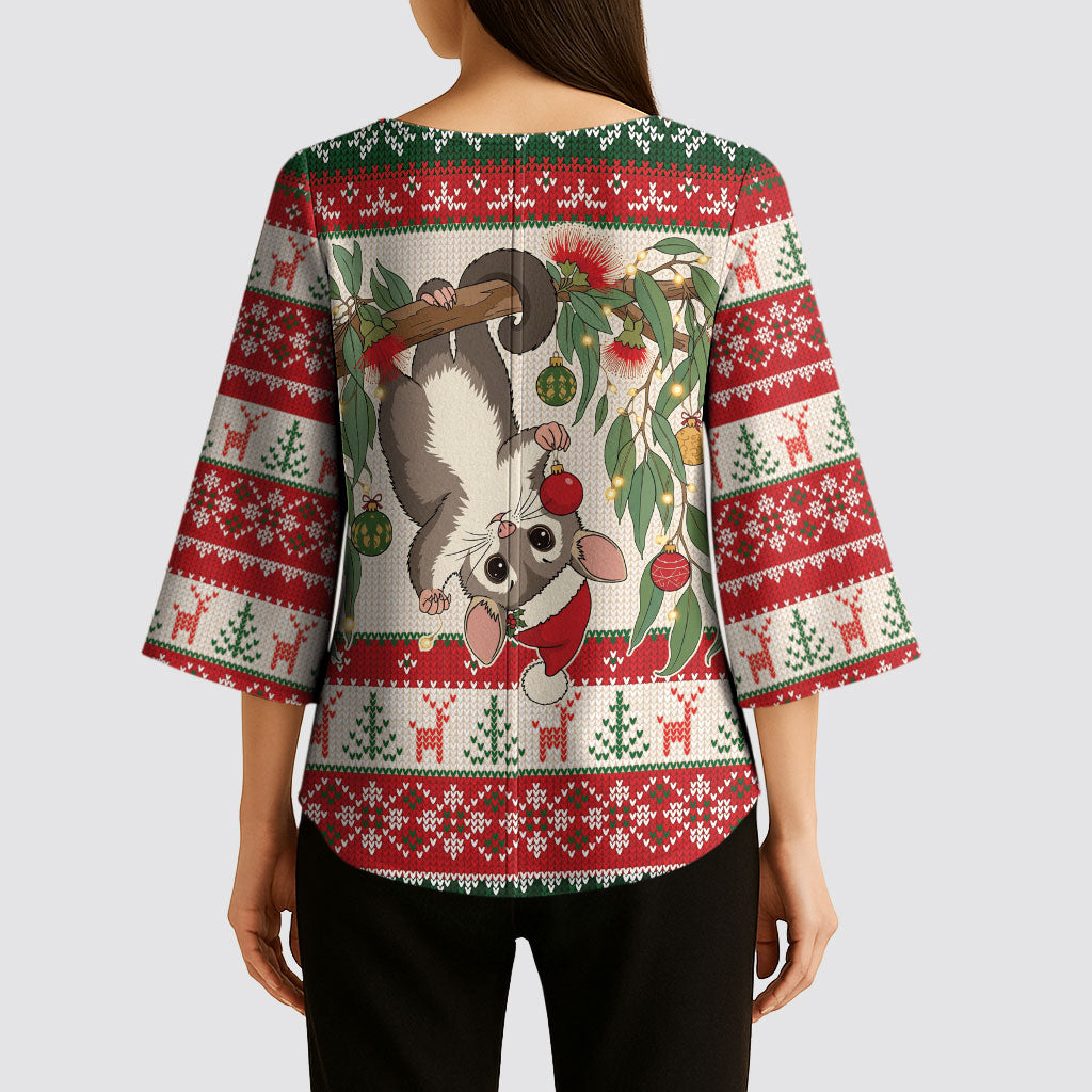 Aussie Sugar Glider Christmas Kimono Sleeve Blouse Festive Knitted Pattern Inspired
