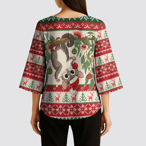 Aussie Sugar Glider Christmas Kimono Sleeve Blouse Festive Knitted Pattern Inspired