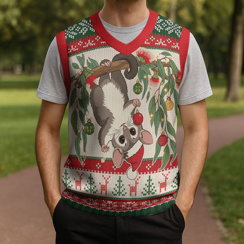 Aussie Sugar Glider Christmas Knitted V-Neck Vest Festive Knitted Pattern Inspired