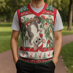 Aussie Sugar Glider Christmas Knitted V-Neck Vest Festive Knitted Pattern Inspired
