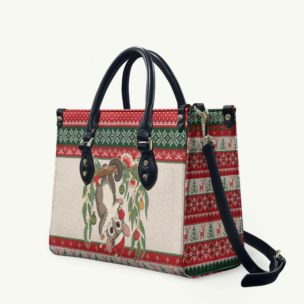 Aussie Sugar Glider Christmas Leather Bag Festive Knitted Pattern Inspired