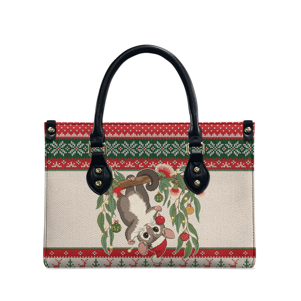 Aussie Sugar Glider Christmas Leather Bag Festive Knitted Pattern Inspired