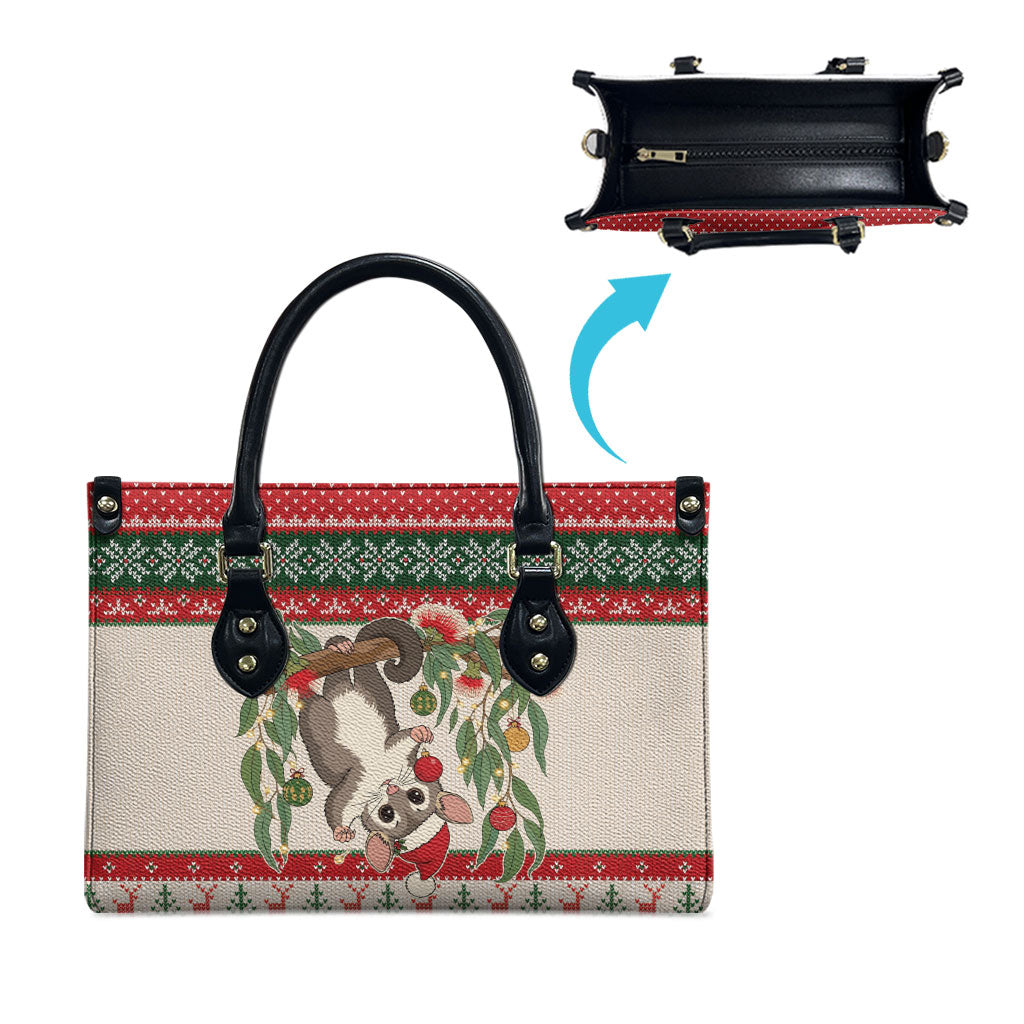 Aussie Sugar Glider Christmas Leather Bag Festive Knitted Pattern Inspired