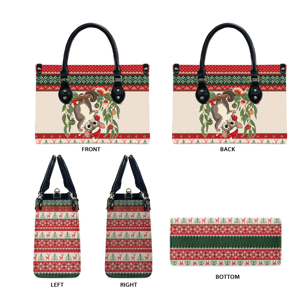 Aussie Sugar Glider Christmas Leather Bag Festive Knitted Pattern Inspired