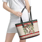Aussie Sugar Glider Christmas Leather Tote Bag Festive Knitted Pattern Inspired