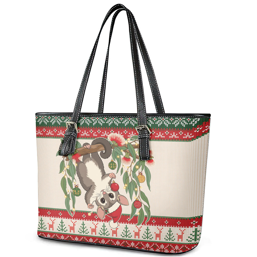 Aussie Sugar Glider Christmas Leather Tote Bag Festive Knitted Pattern Inspired