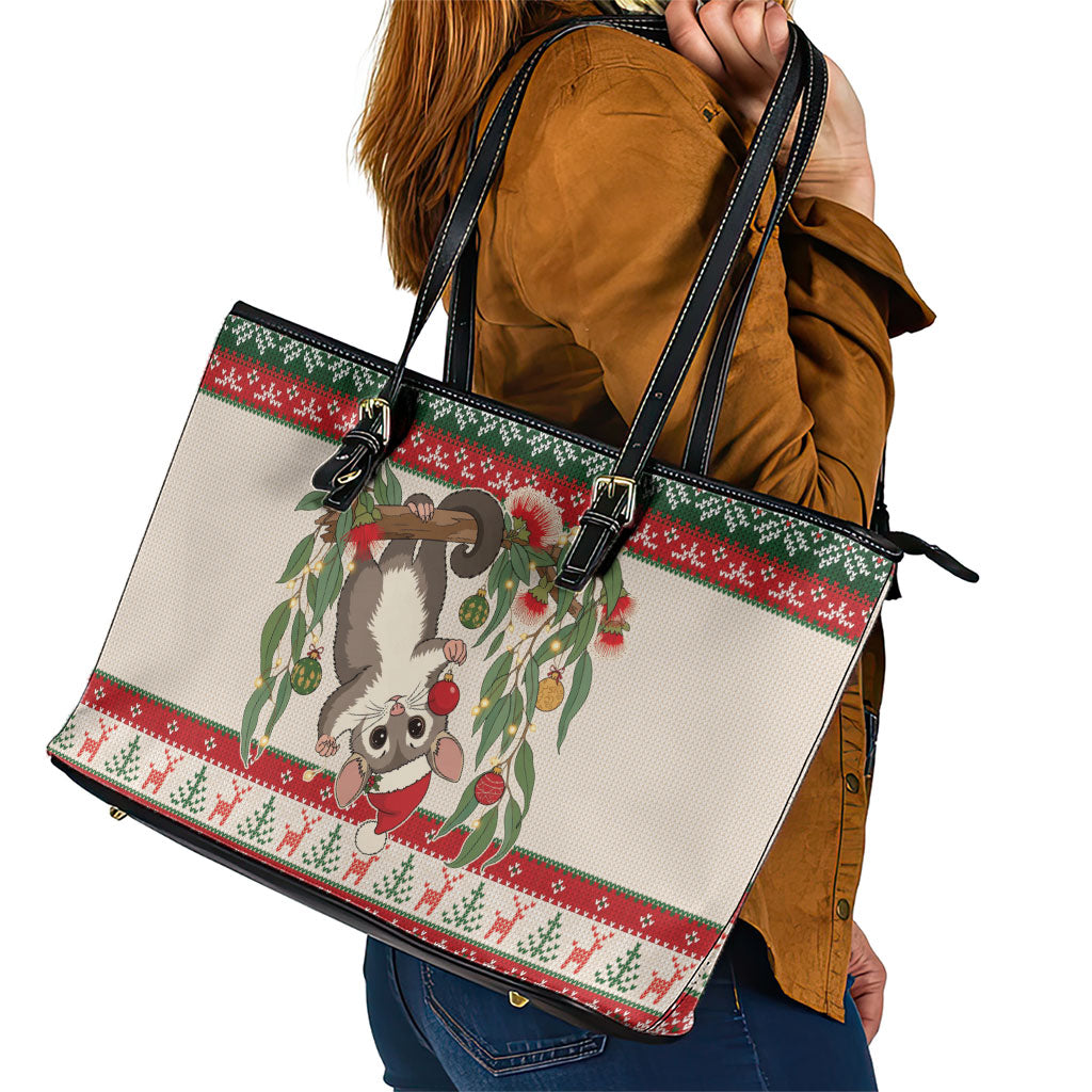 Aussie Sugar Glider Christmas Leather Tote Bag Festive Knitted Pattern Inspired