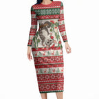 Aussie Sugar Glider Christmas Long Sleeve Bodycon Dress Festive Knitted Pattern Inspired