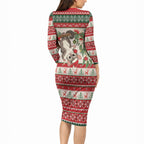 Aussie Sugar Glider Christmas Long Sleeve Bodycon Dress Festive Knitted Pattern Inspired