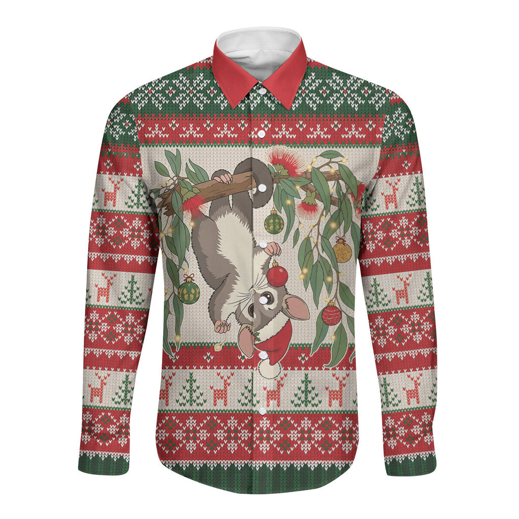 Aussie Sugar Glider Christmas Long Sleeve Button Shirt Festive Knitted Pattern Inspired