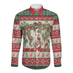 Aussie Sugar Glider Christmas Long Sleeve Button Shirt Festive Knitted Pattern Inspired