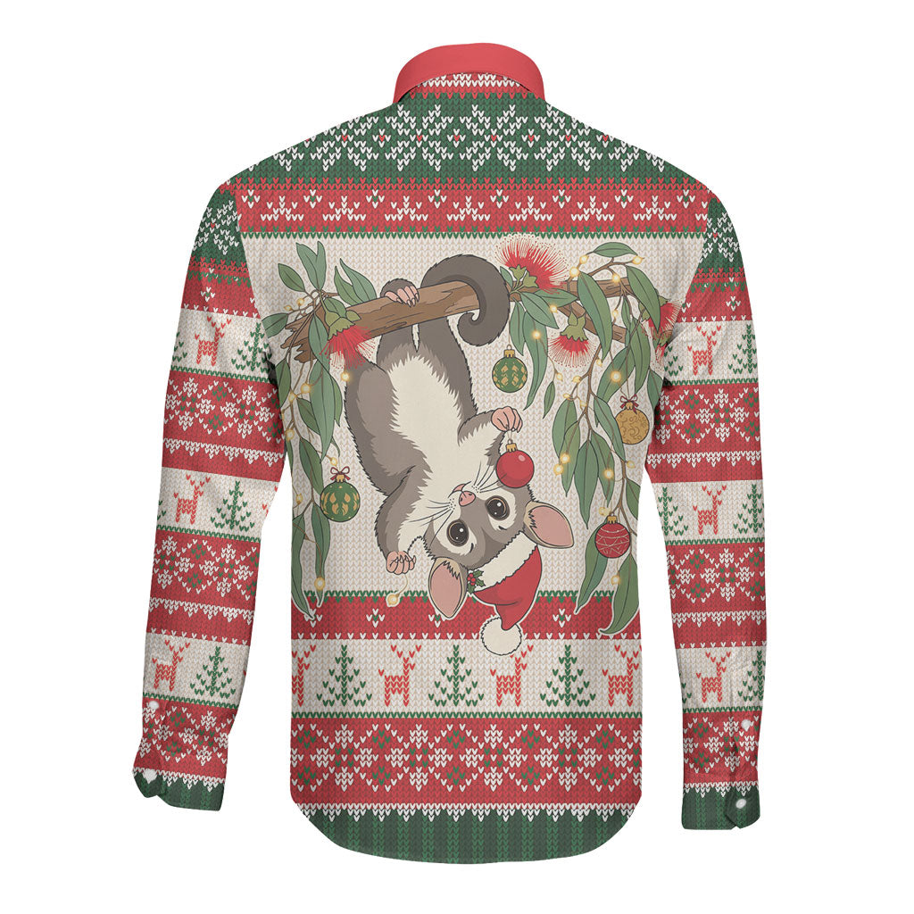 Aussie Sugar Glider Christmas Long Sleeve Button Shirt Festive Knitted Pattern Inspired
