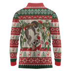 Aussie Sugar Glider Christmas Long Sleeve Polo Shirt Festive Knitted Pattern Inspired