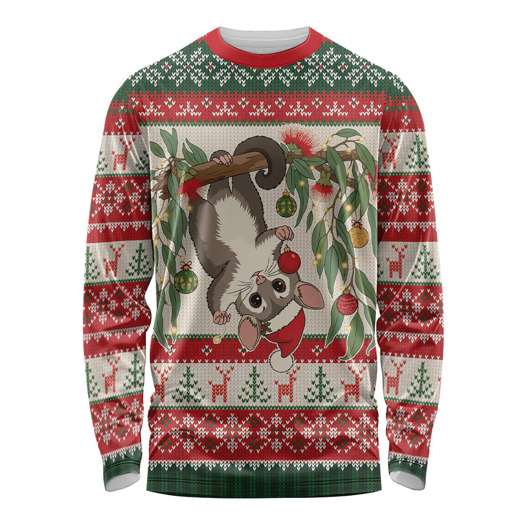 Aussie Sugar Glider Christmas Long Sleeve Shirt Festive Knitted Pattern Inspired