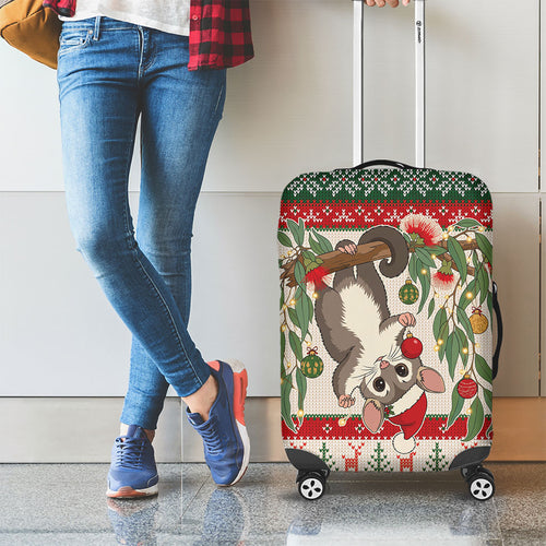 Aussie Sugar Glider Christmas Luggage Cover Festive Knitted Pattern Inspired