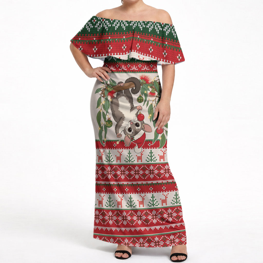 Aussie Sugar Glider Christmas Off Shoulder Maxi Dress Festive Knitted Pattern Inspired