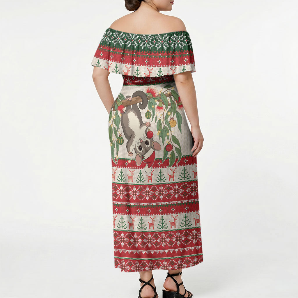 Aussie Sugar Glider Christmas Off Shoulder Maxi Dress Festive Knitted Pattern Inspired