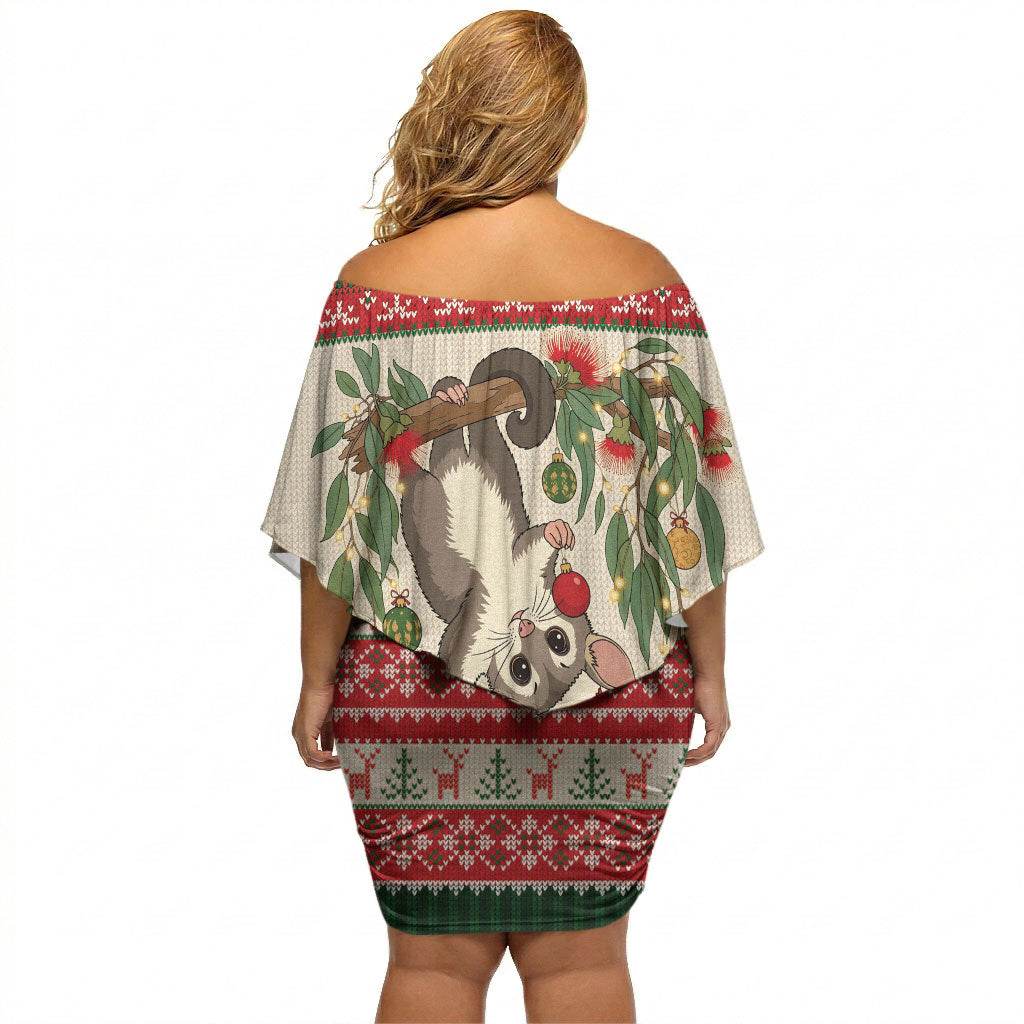 Aussie Sugar Glider Christmas Off Shoulder Short Dress Festive Knitted Pattern Inspired