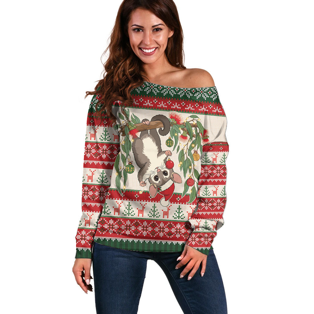 Aussie Sugar Glider Christmas Off Shoulder Sweater Festive Knitted Pattern Inspired